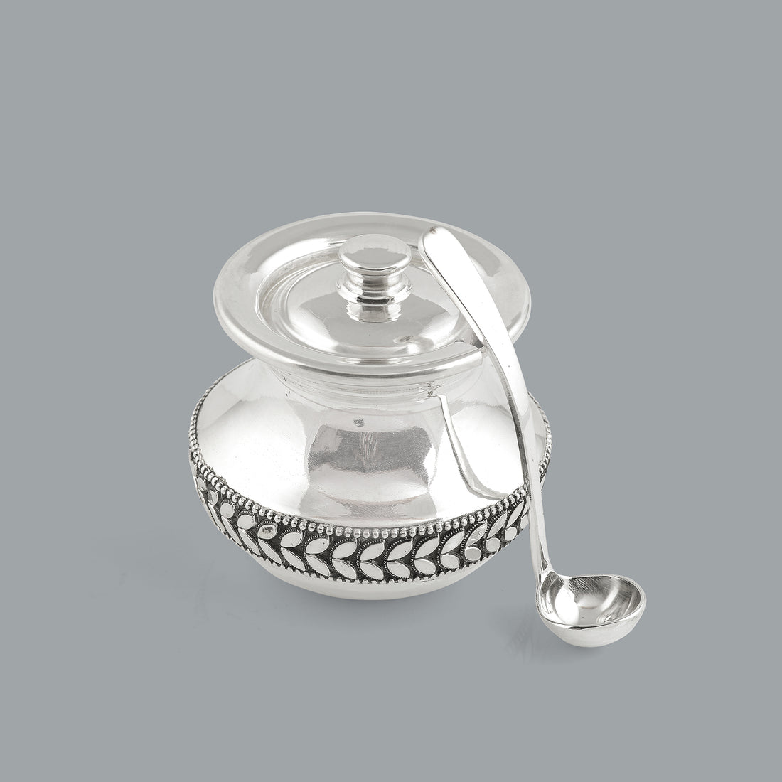 Classic Silver Ghee Dani With Spoon - Krishna Jewellers Pearls and Gems