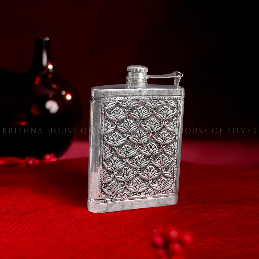 Floral Silver Wine Bottle with Antique Finish