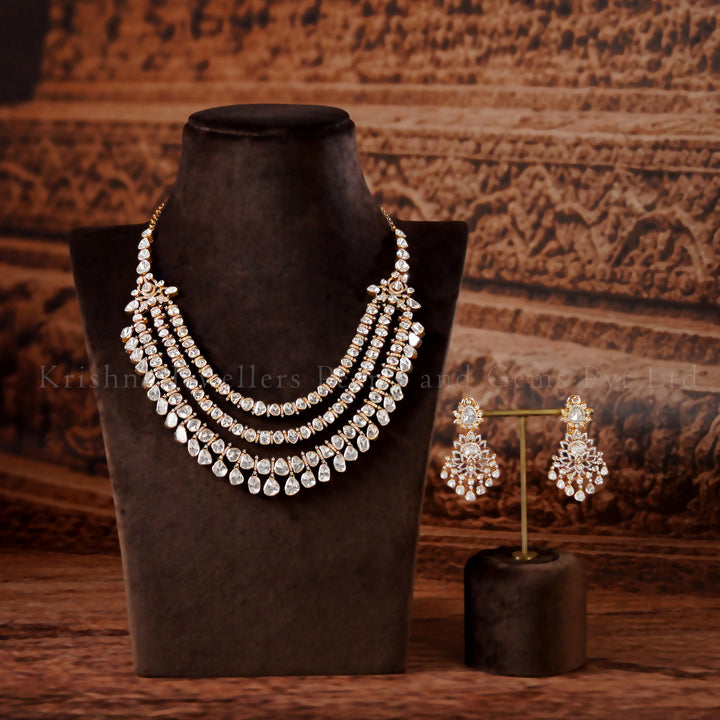 14K Gold Polki Layered Haram Set with Diamonds