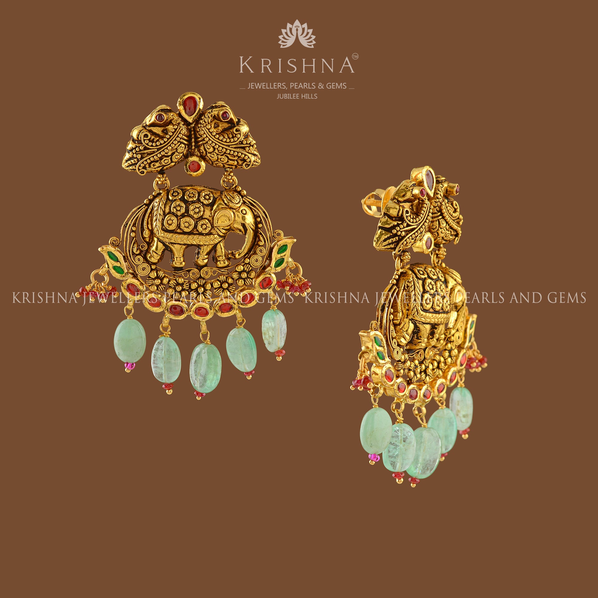 Elepeacock Gold Chandbali Earrings - Krishna Jewellers Pearls and Gems