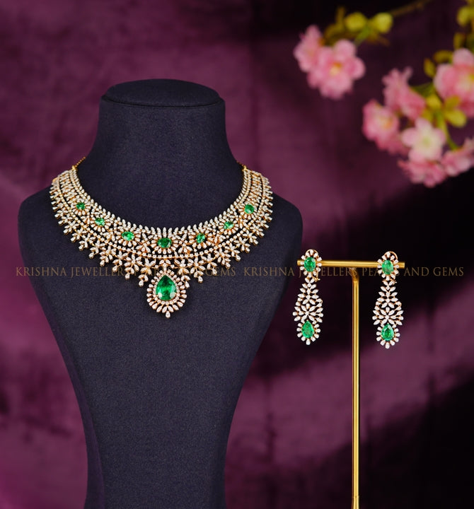 Diamond Necklace Set with Sparkling Color Stones