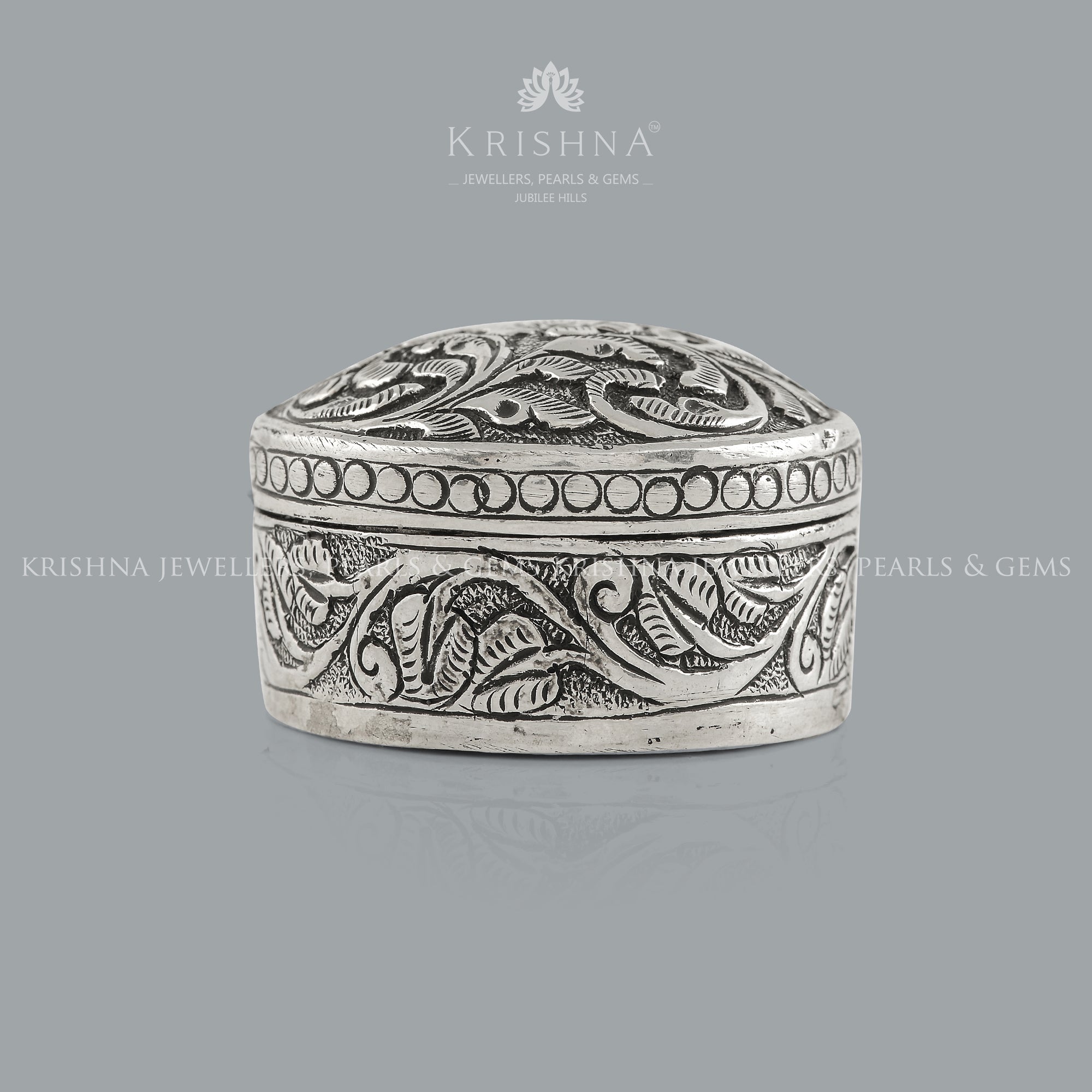 Antique Silver Box with Floral Designs - Krishna Jewellers Pearls and Gems