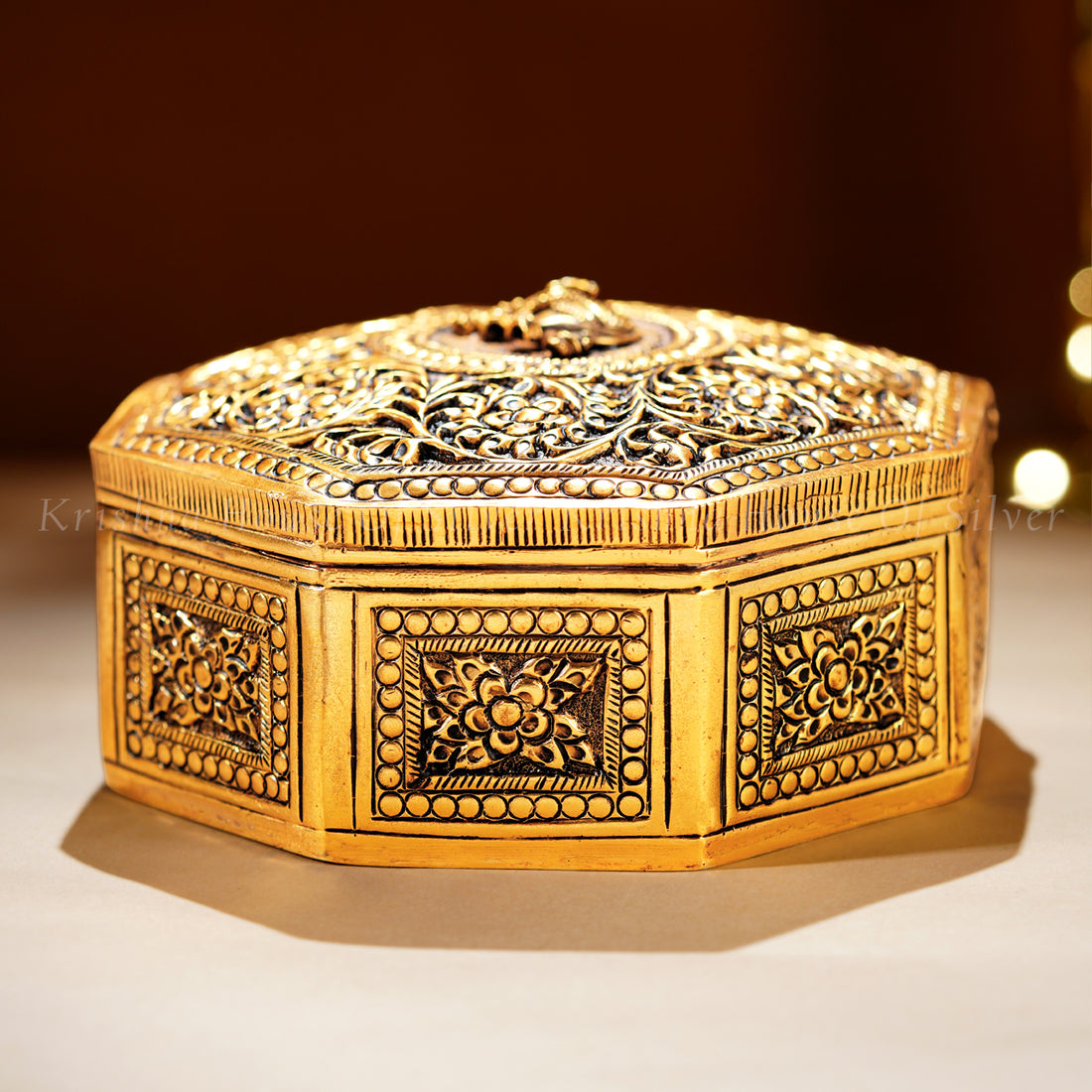 Silver Paan Daan with Antique Finish & Gold Accents
