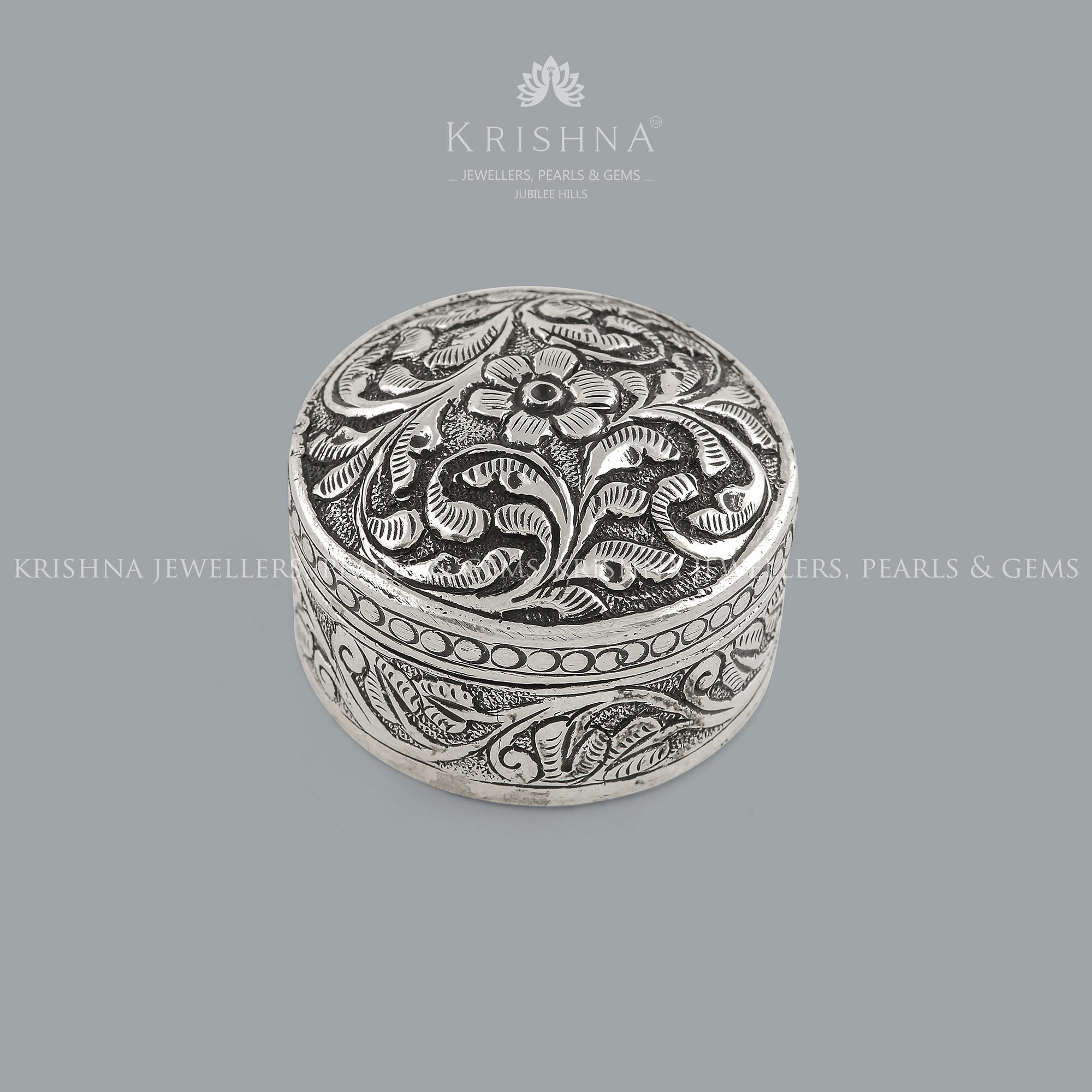 Antique Silver Box with Floral Designs - Krishna Jewellers Pearls and Gems