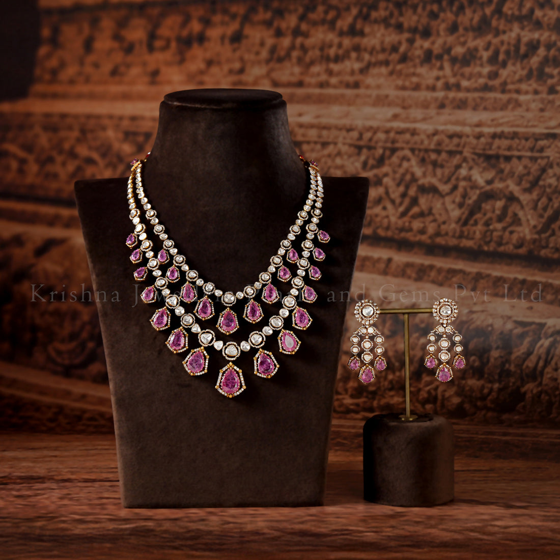 18K Polki Layered Haram Set with Diamond Detailing