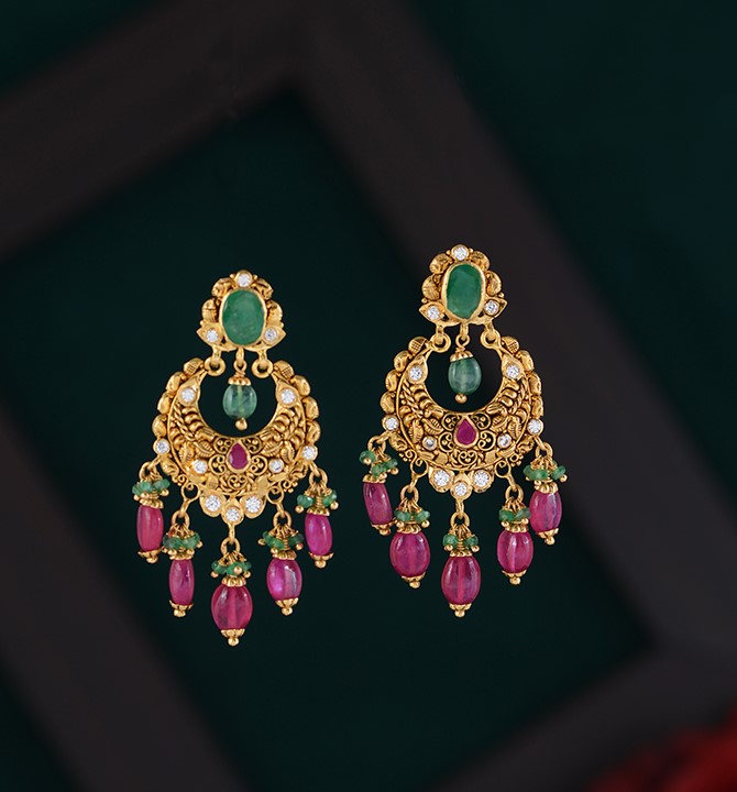 Gold Ruby Emerald Earrings