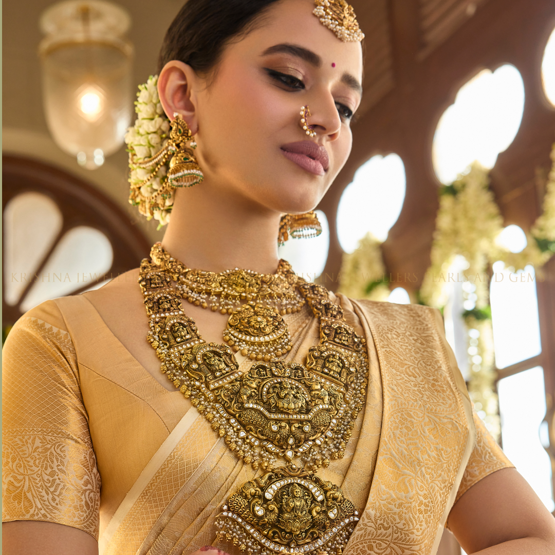22K Gold Laxmi Devi Bridal Necklace | Traditional Temple Jewellery ...
