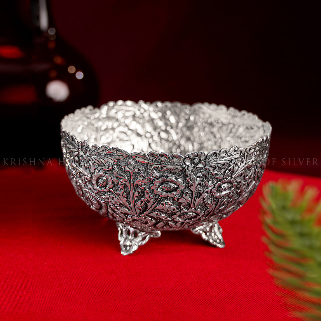 Antique Polish Silver Fruit Basket with Floral Artistry