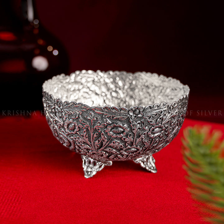 Antique Polish Silver Fruit Basket with Floral Artistry