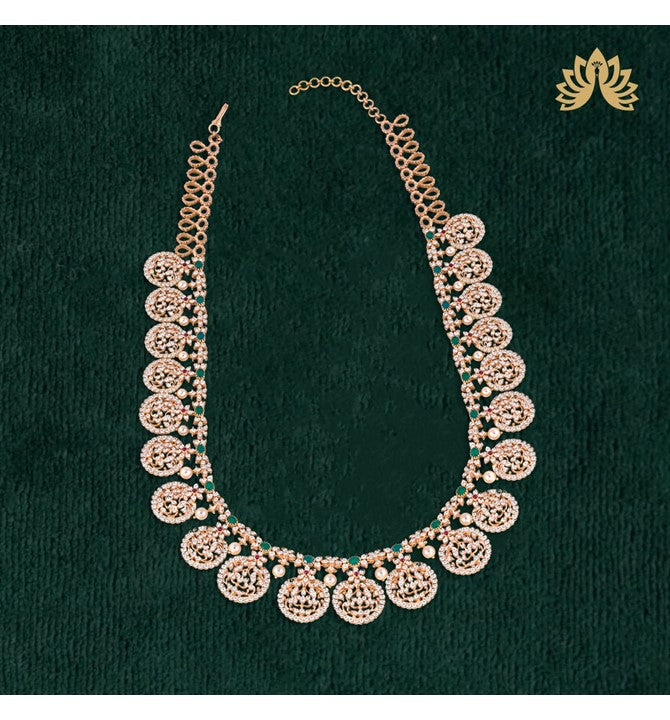 Diamond Closed setting Bottu mala Necklace Haar in yellow gold