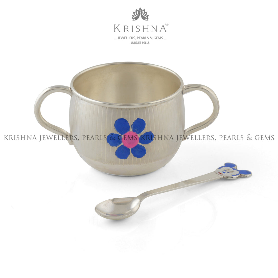 Silver Cup and Spoon for Baby in Cartoon Motif - Krishna Jewellers Pearls and Gems