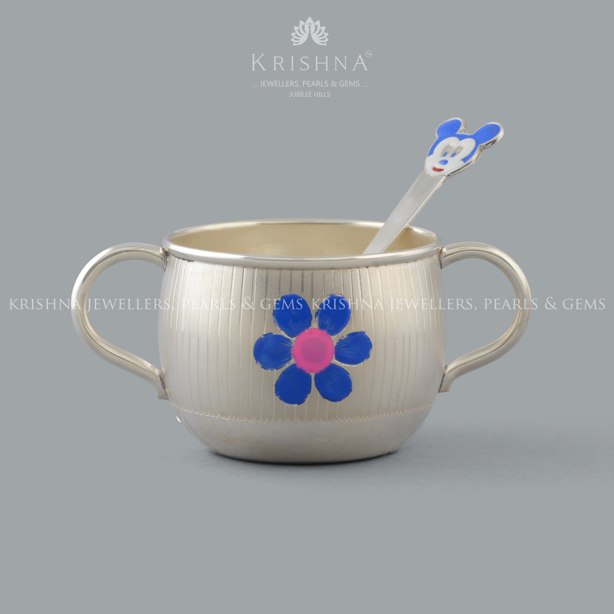 Silver Cup and Spoon for Baby in Cartoon Motif - Krishna Jewellers Pearls and Gems