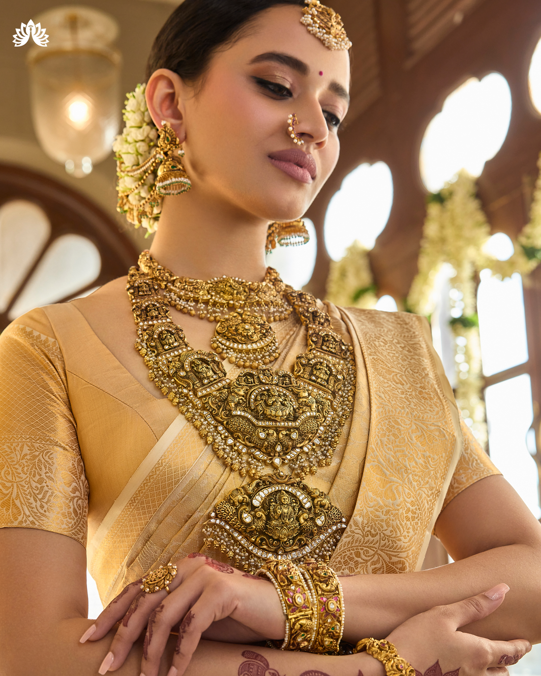 22K Gold Laxmi Devi Bridal Necklace | Traditional Temple Jewellery