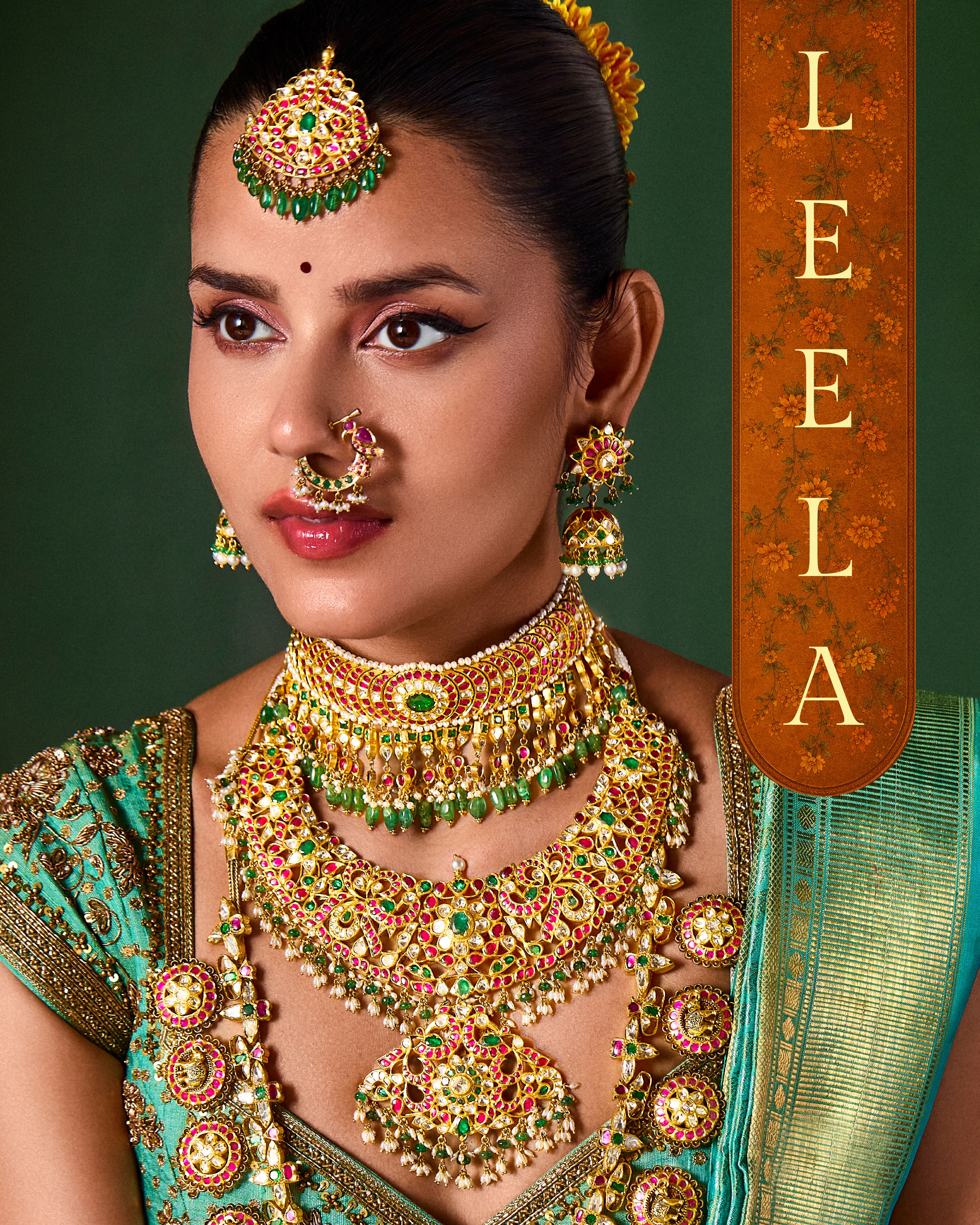 22K Gold Kundan Choker with Emerald Drops