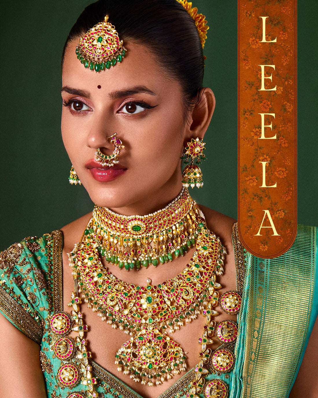 22K Gold Kundan Choker with Emerald Drops