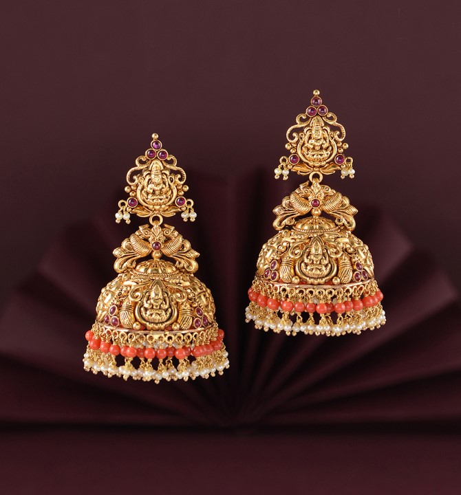 Gold Lakshmi Jhumkas