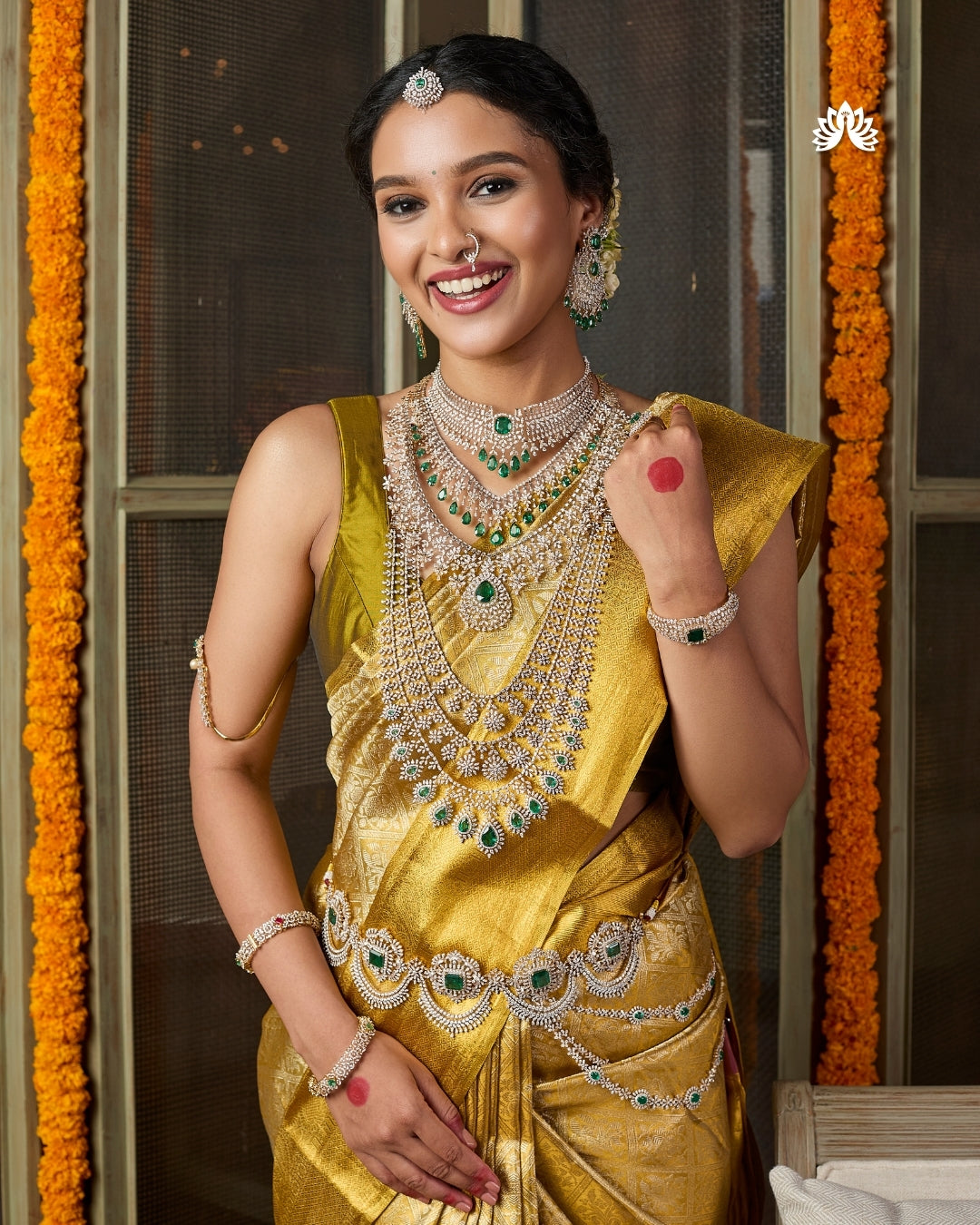 18K Diamond & Emerald Bridal Necklace