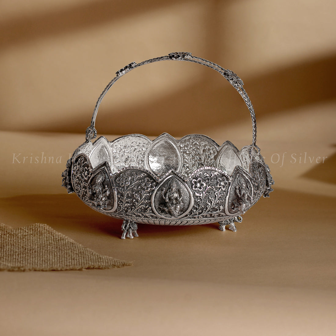 92.5 Silver Flower Basket with Ashtalakshmi Engraving