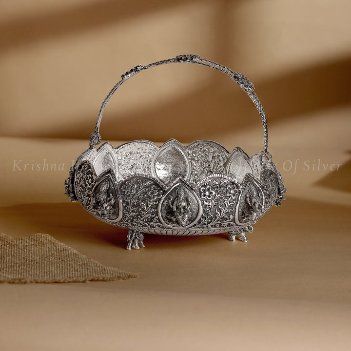 92.5 Silver Flower Basket with Ashtalakshmi Engraving