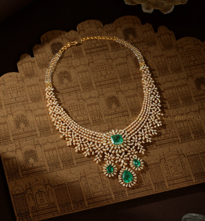 Diamond Necklace With Colour Stones