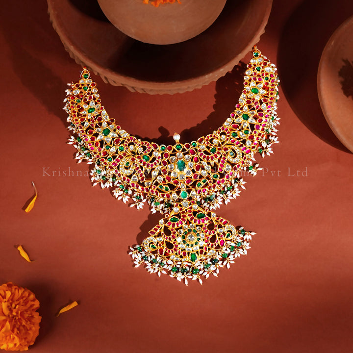Bridal Kundan Necklace in 22K Gold with Emeralds & Rubies