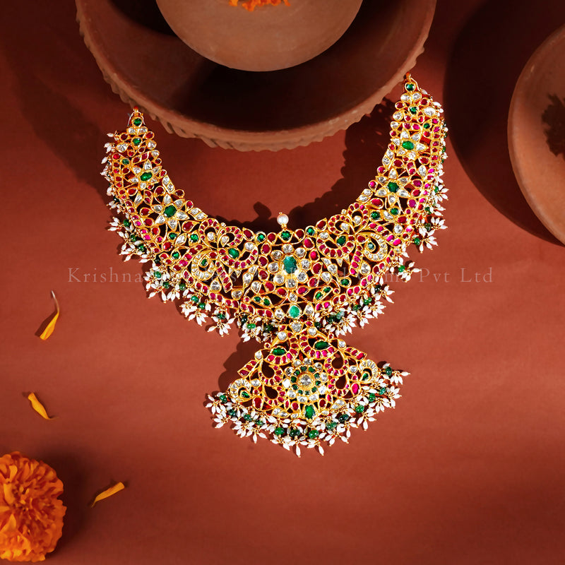 Bridal Kundan Necklace in 22K Gold with Emeralds & Rubies