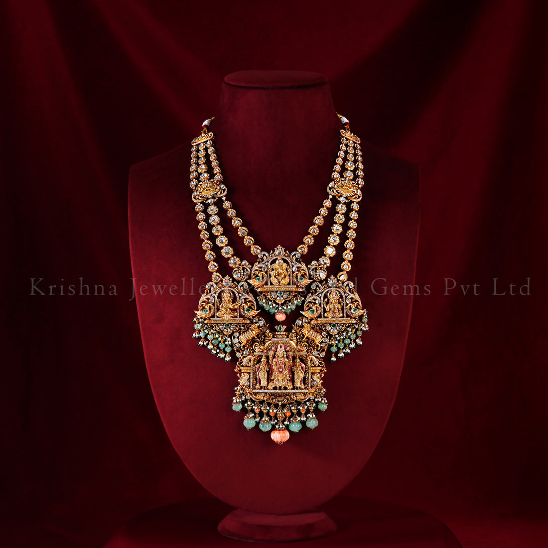 Divine 18K Balaji Polki Long Haram with Multi-Stone Embellishments