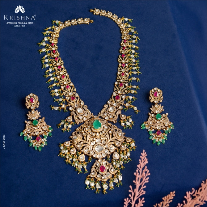 Beautiful Polki Long Haram and Earrings Set