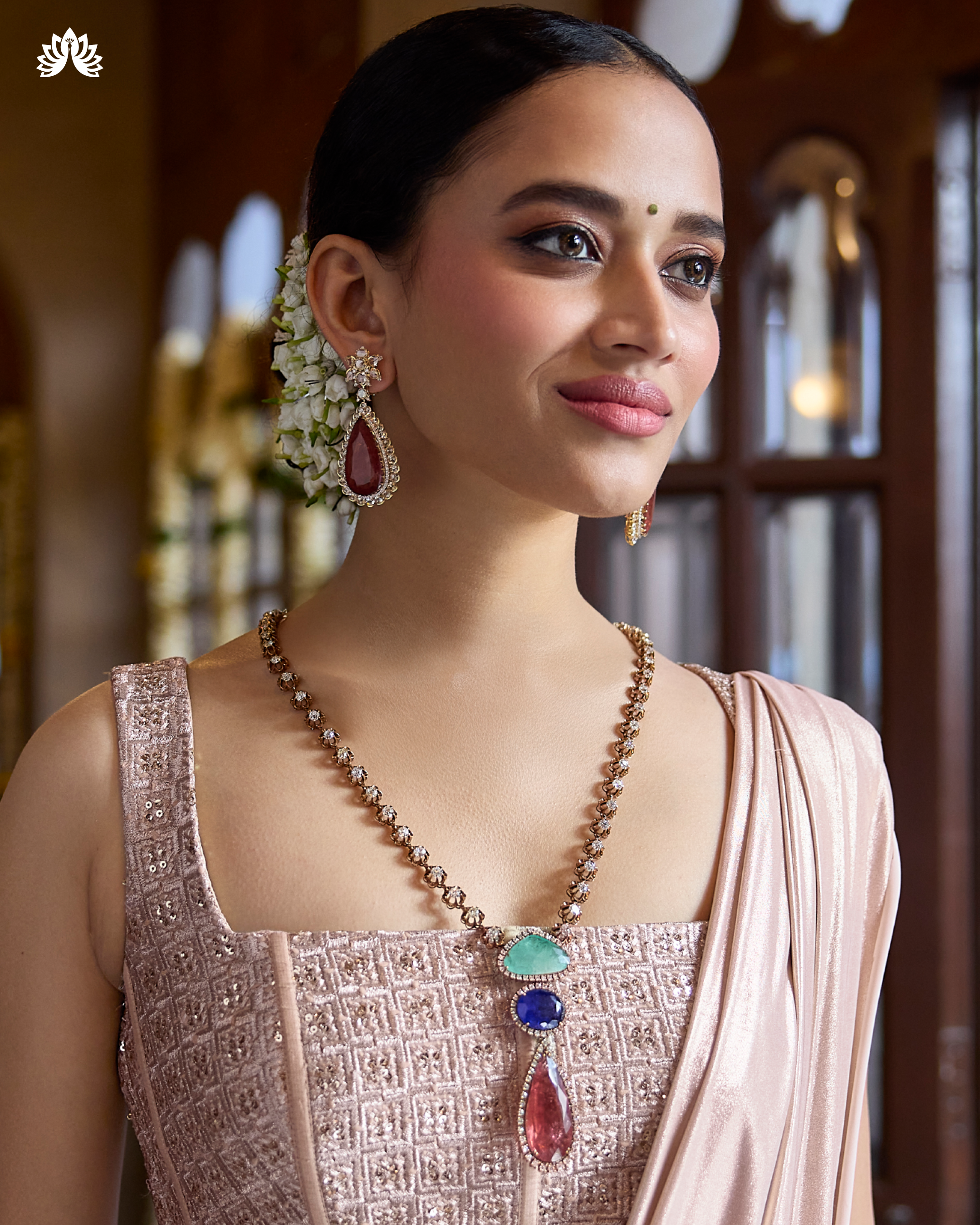 18K Diamond Necklace Tourmaline, Tanzanite & Emerald