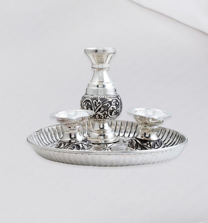 Agarbati Plate & Diya In Silver