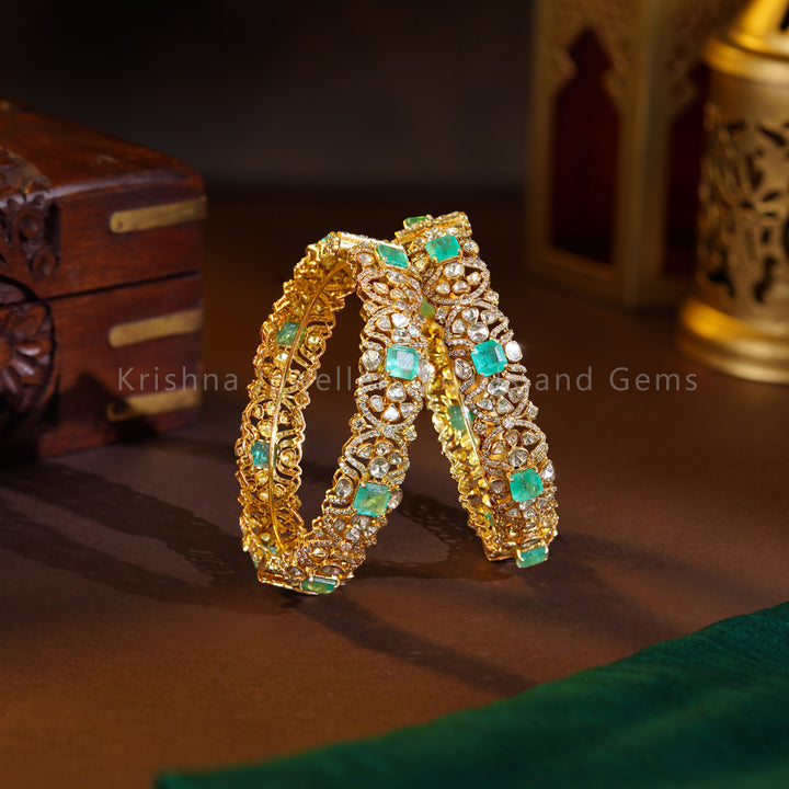 Emerald Polki Diamond Bangles in 18K Gold – Bridal Pair