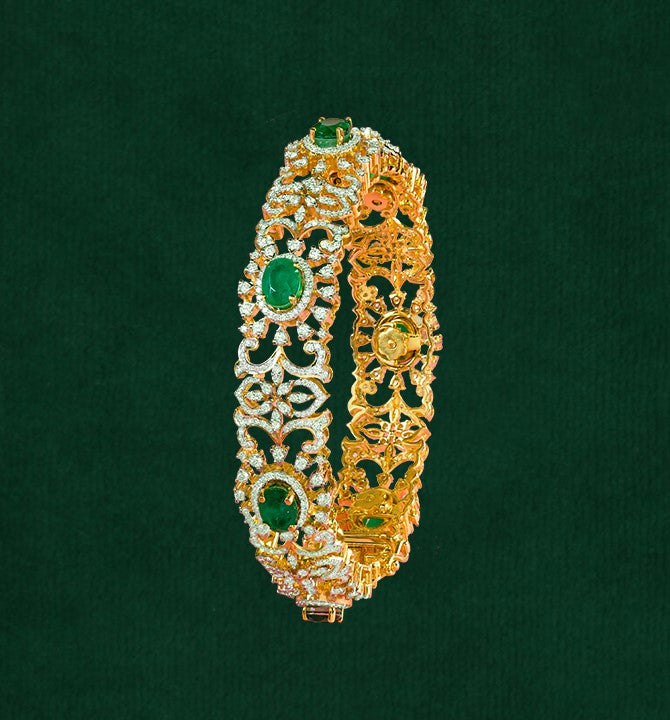 Floral Diamond & Emerald Bangle
