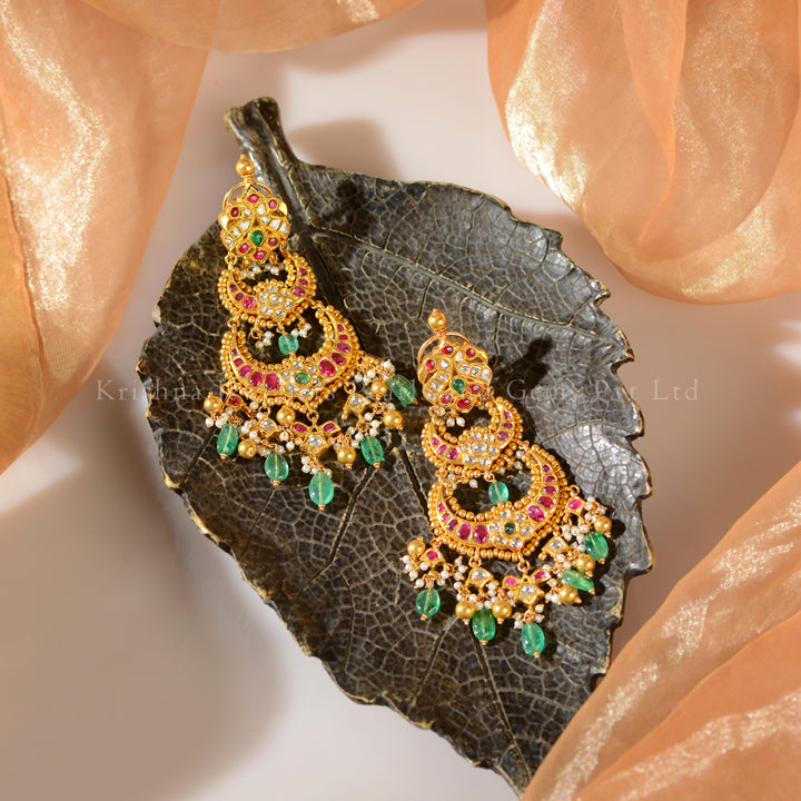 22K Gold Kundan Chandbali Earrings