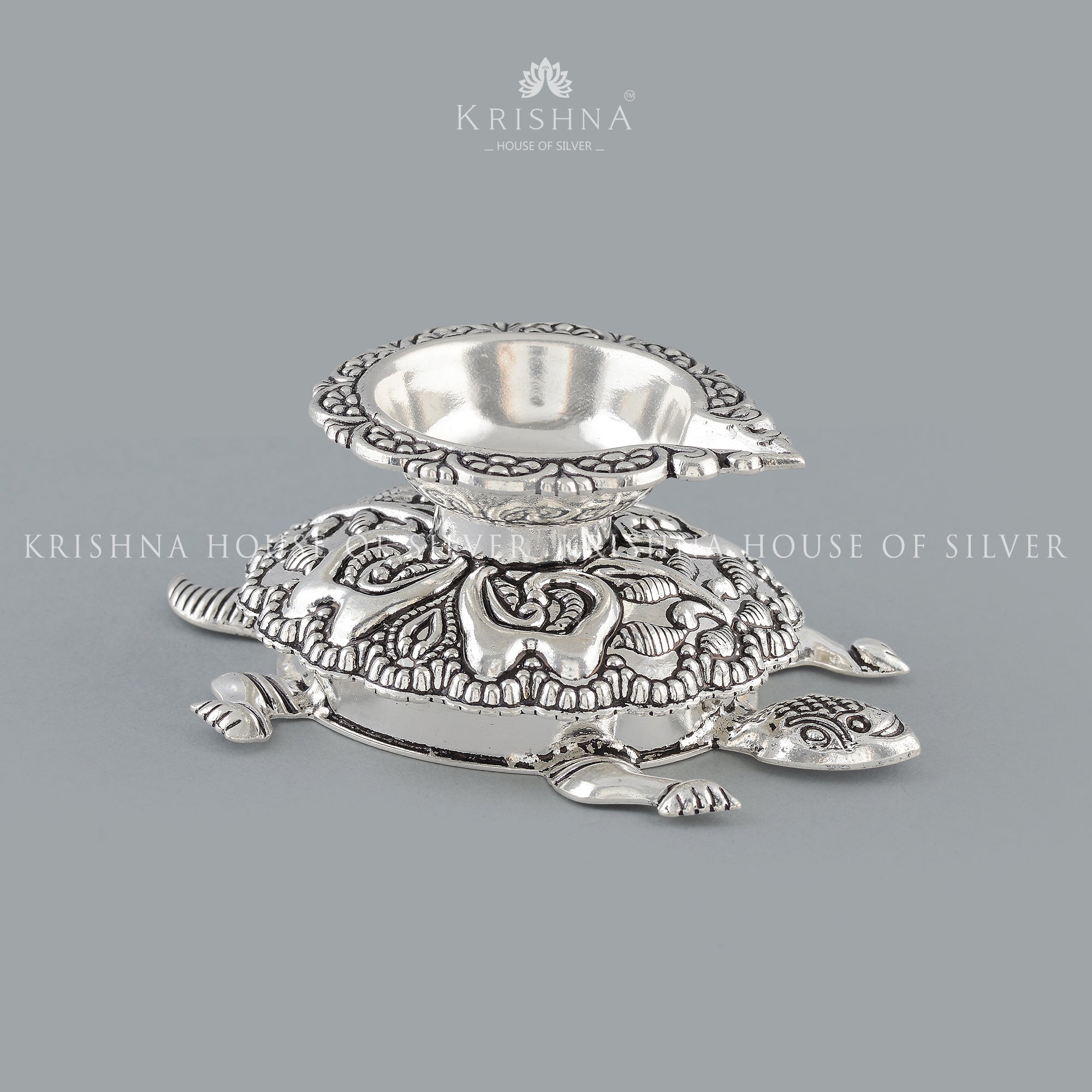Antique Silver Tortoise Diya - Krishna Jewellers Pearls and Gems