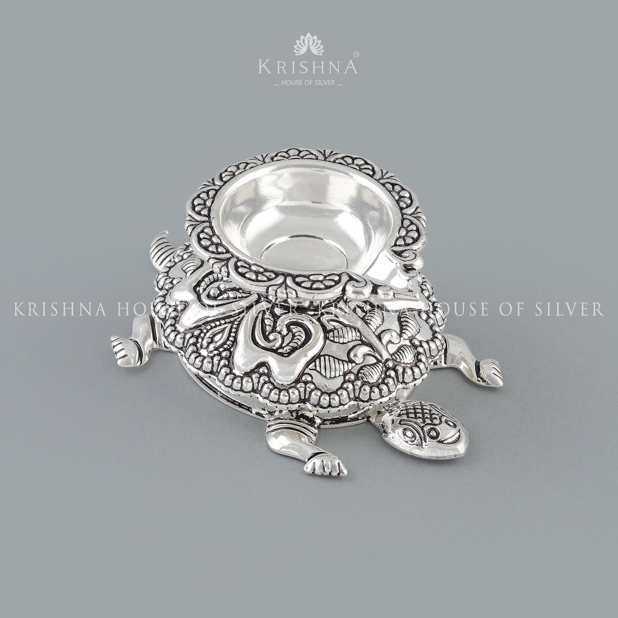 Antique Silver Tortoise Diya - Krishna Jewellers Pearls and Gems