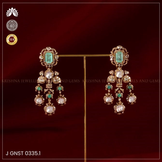 Beautiful Polki Emerald Hanging Earrings Elegant Statement Jewelry
