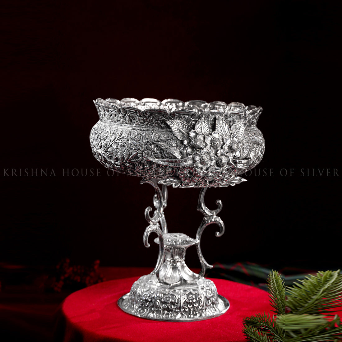 Silver Fruit Bowl with Antique Floral Artistry