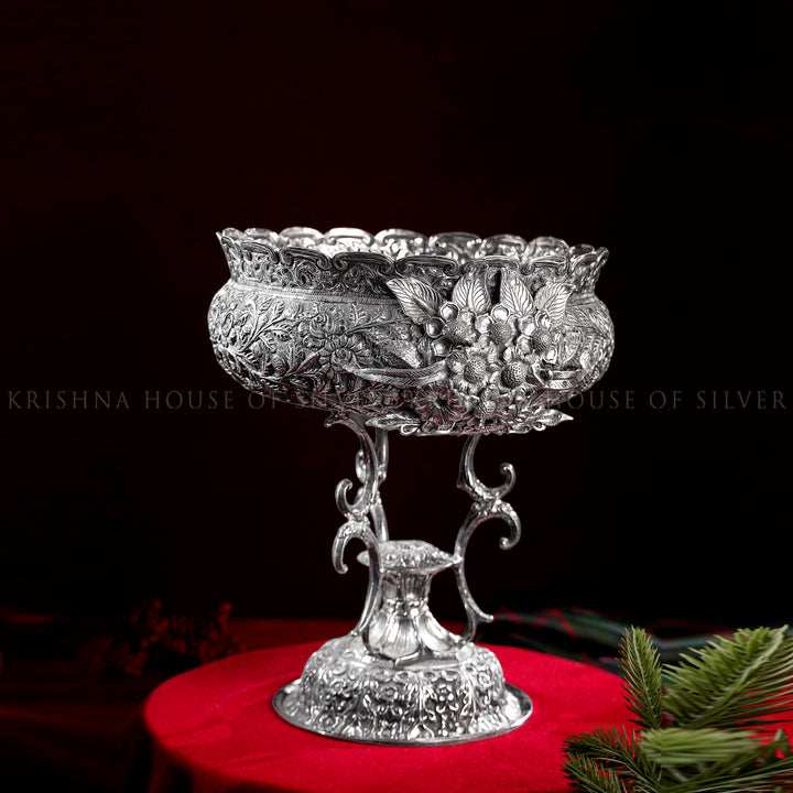 Silver Fruit Bowl with Antique Floral Artistry