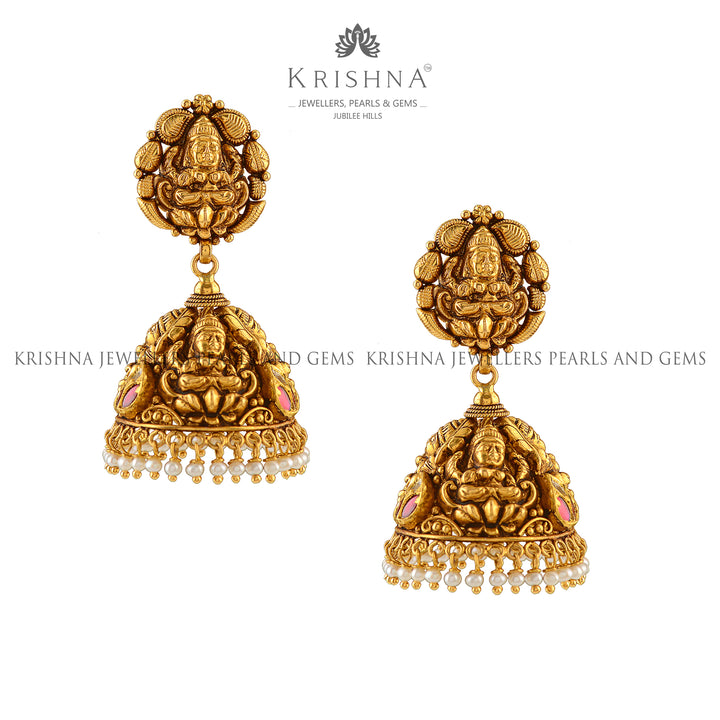 Mesmerizing Antique Gold Jhumka Earrings - Krishna Jewellers Pearls and Gems