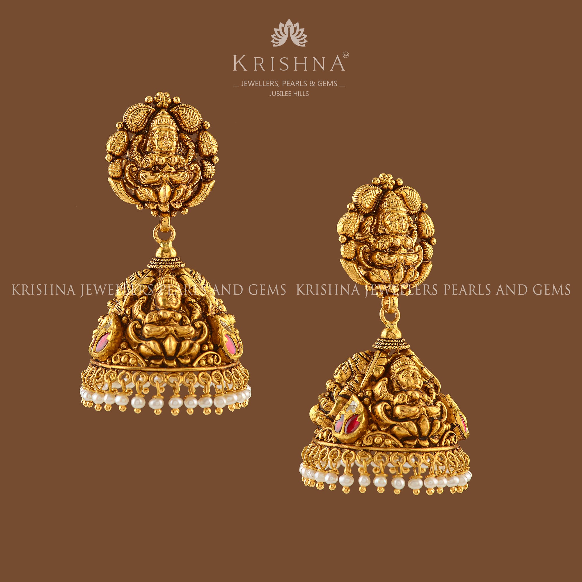 Mesmerizing Antique Gold Jhumka Earrings - Krishna Jewellers Pearls and Gems