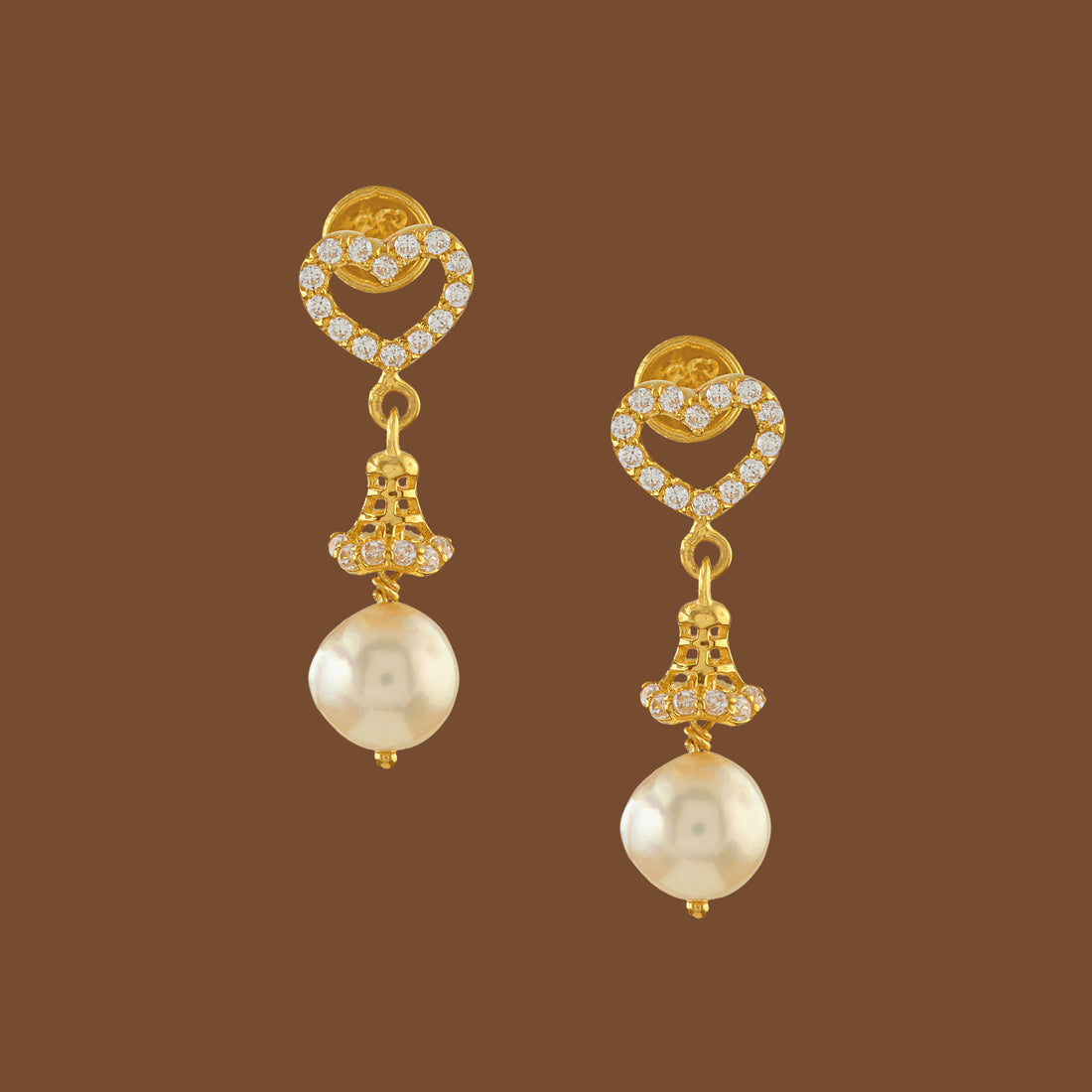 22K Gold Earrings in Heart Motif - Krishna Jewellers Pearls and Gems
