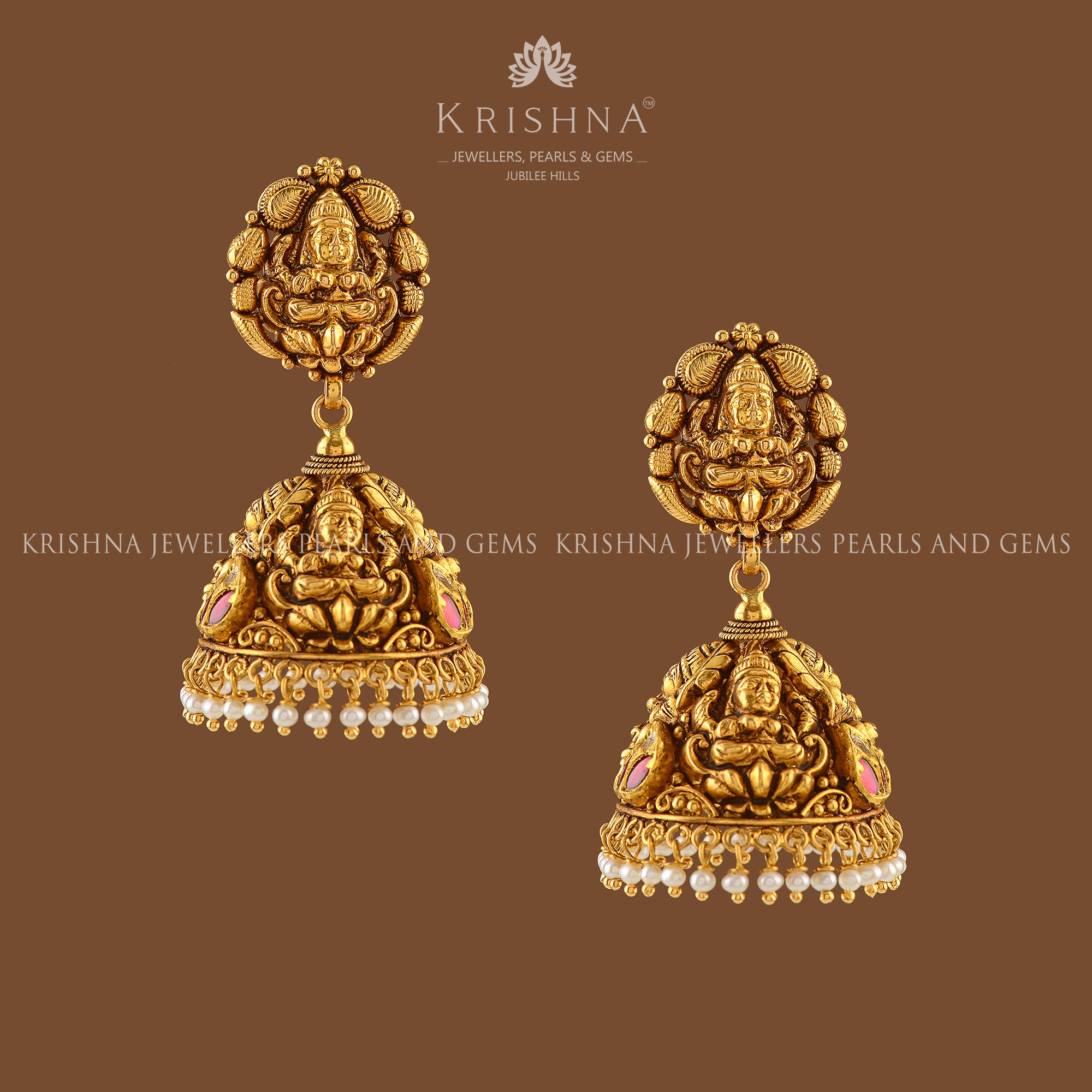 Mesmerizing Antique Gold Jhumka Earrings - Krishna Jewellers Pearls and Gems