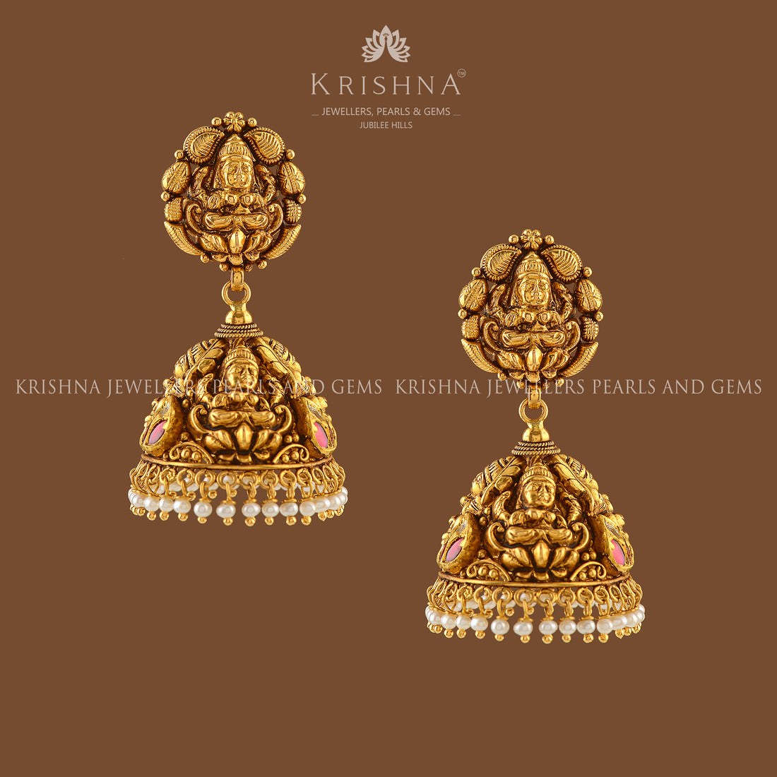 Mesmerizing Antique Gold Jhumka Earrings - Krishna Jewellers Pearls and Gems