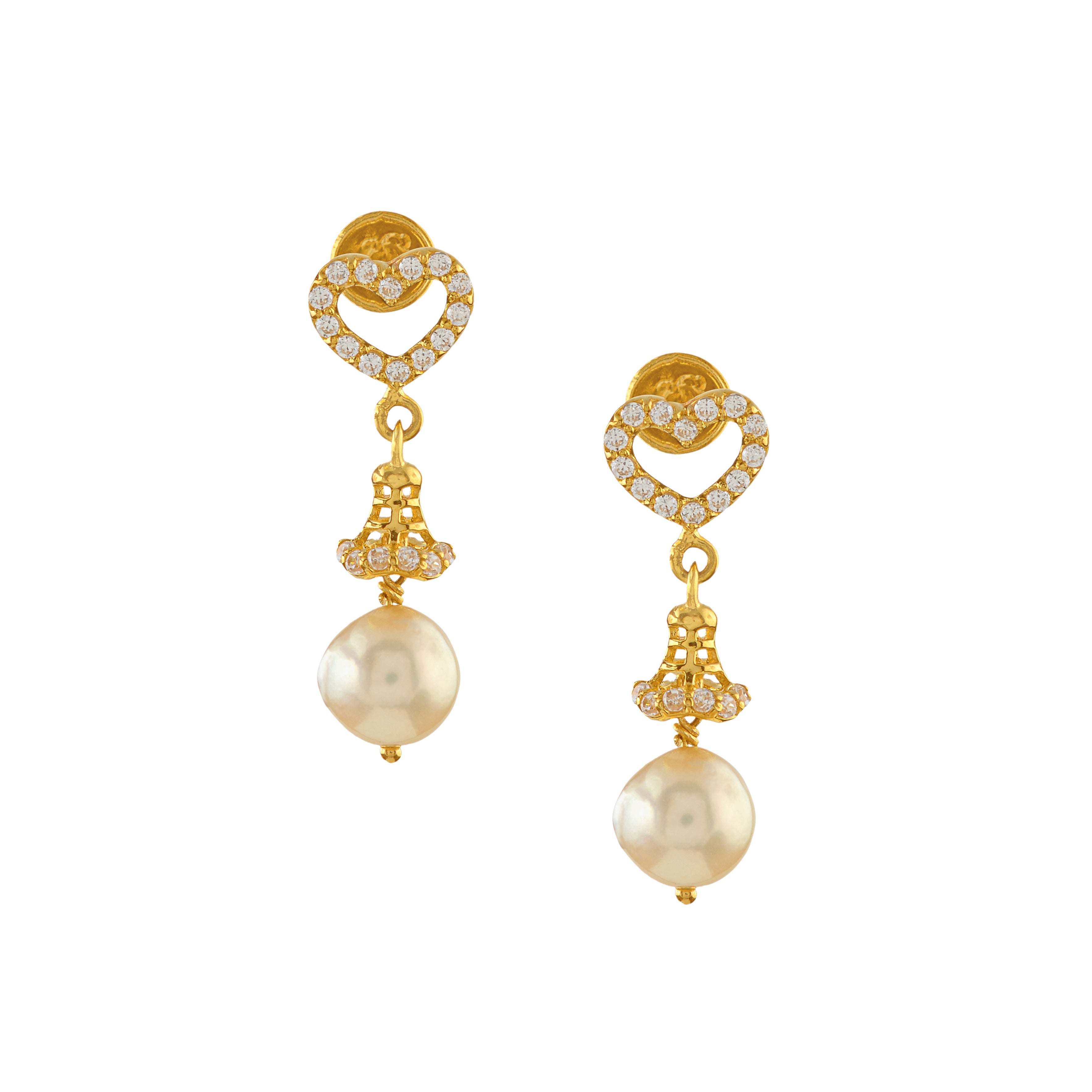 22K Gold Earrings in Heart Motif - Krishna Jewellers Pearls and Gems