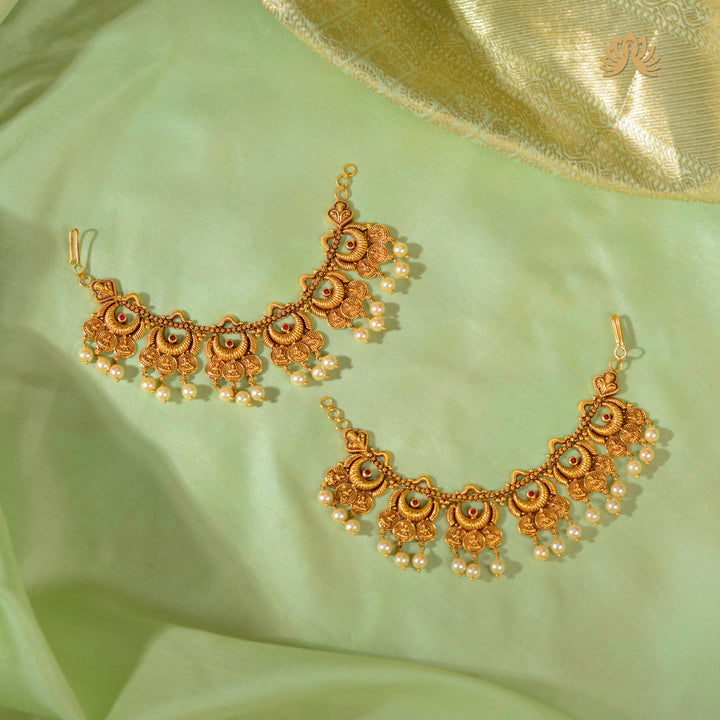 22K Gold Champaswaralu Necklace with Pearls