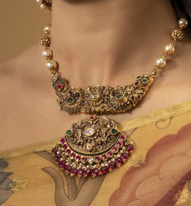 22k Gold Peacock Themed Necklace