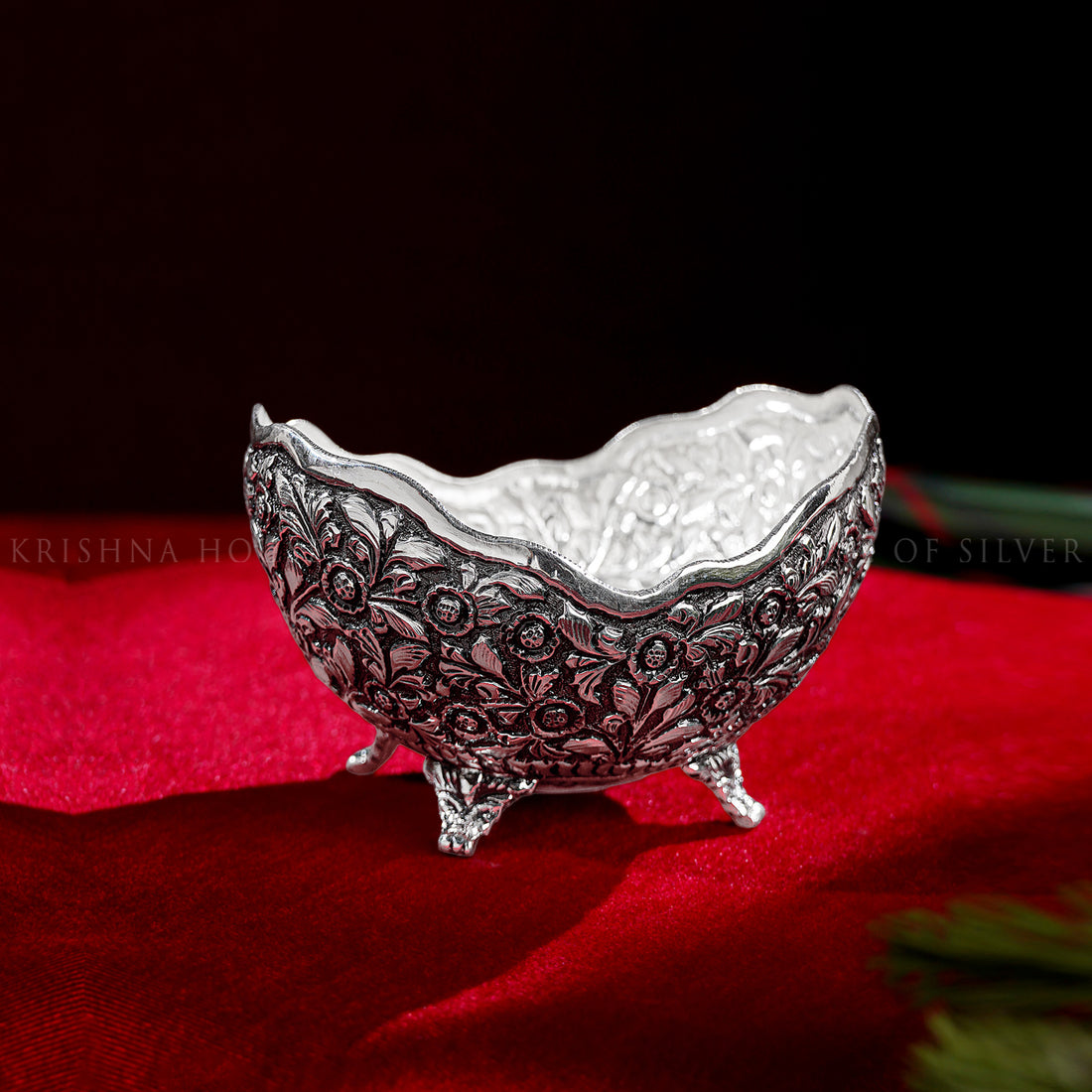 92.5 Sterling Silver Floral Fruit Bowl
