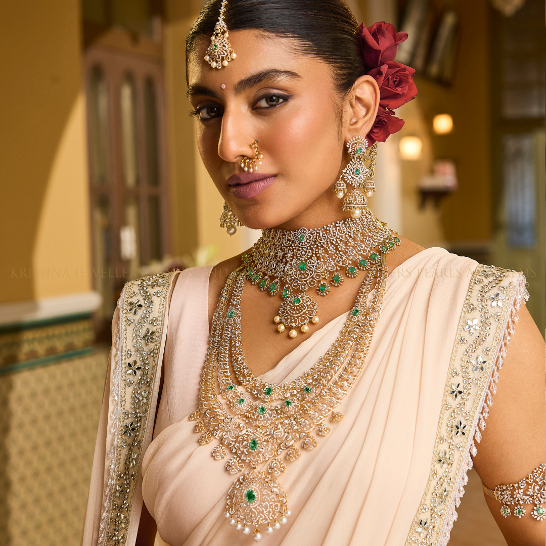 Diamond 3 Layered Bridal Haar Necklace – Luxury Wedding Jewelry