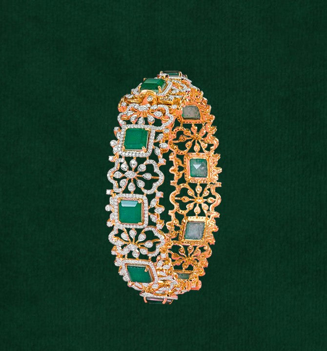 Diamond & Emerald Gold Bangle