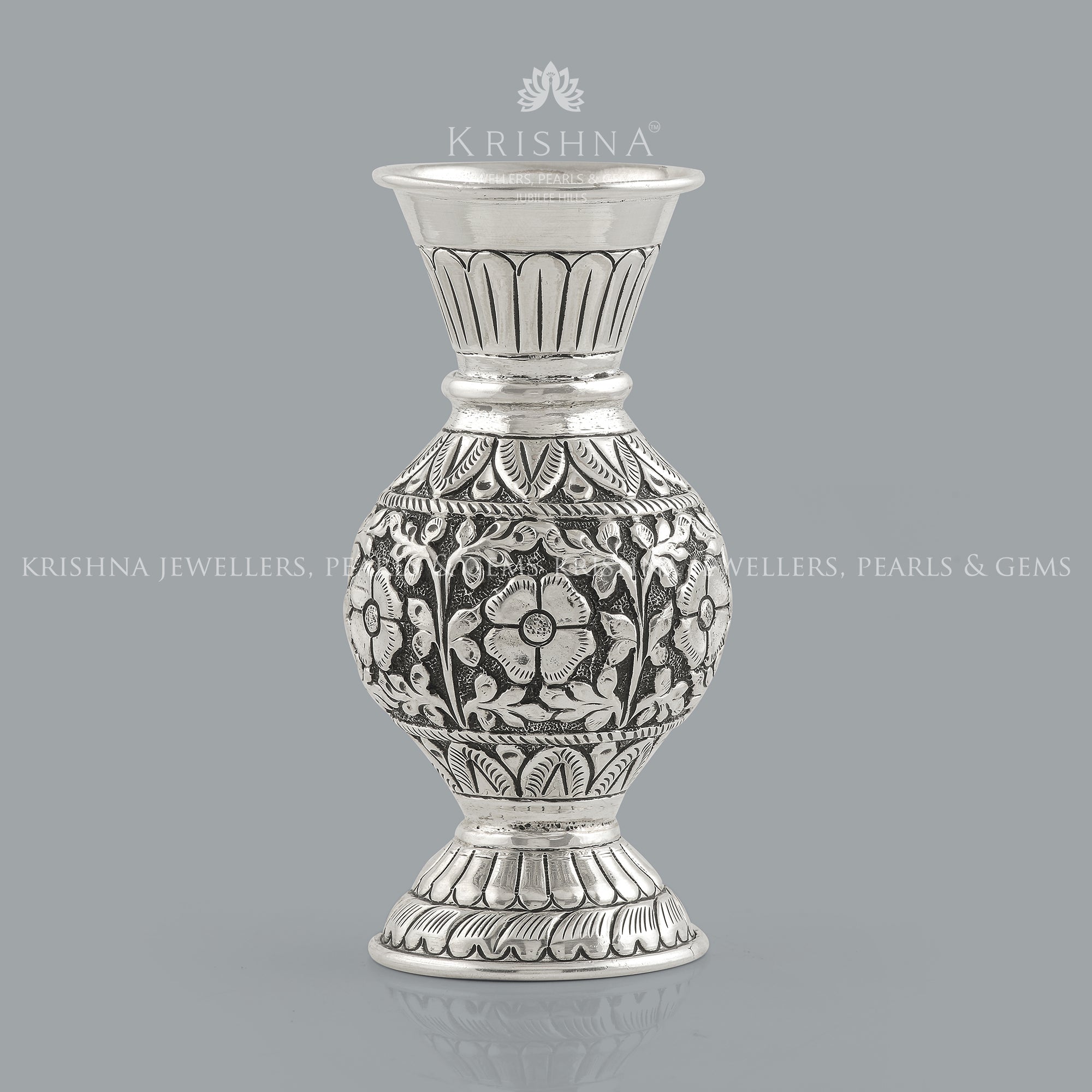 Antique Silver Vase in Flower Designs - Krishna Jewellers Pearls and Gems